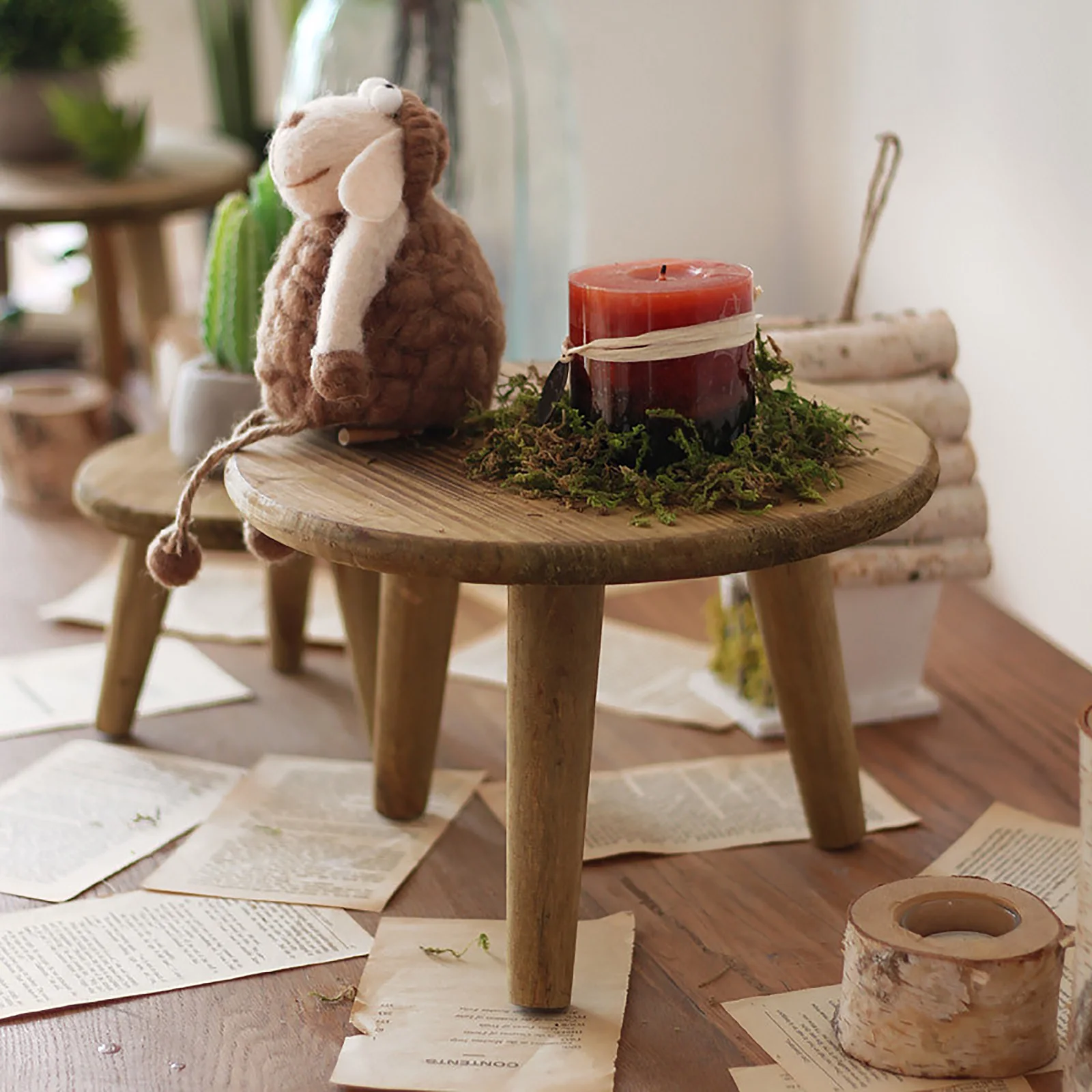 Small Bench Display Flower Pot Bracket Tray Garden Decorations 1PC Desktop Wooden Plant Stand Shooting Props Gardeni