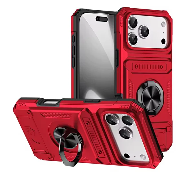 Heavy Duty Magnetic Rotating Ring Holder Phone Case with Anti-Drop Wallet Protection Cover