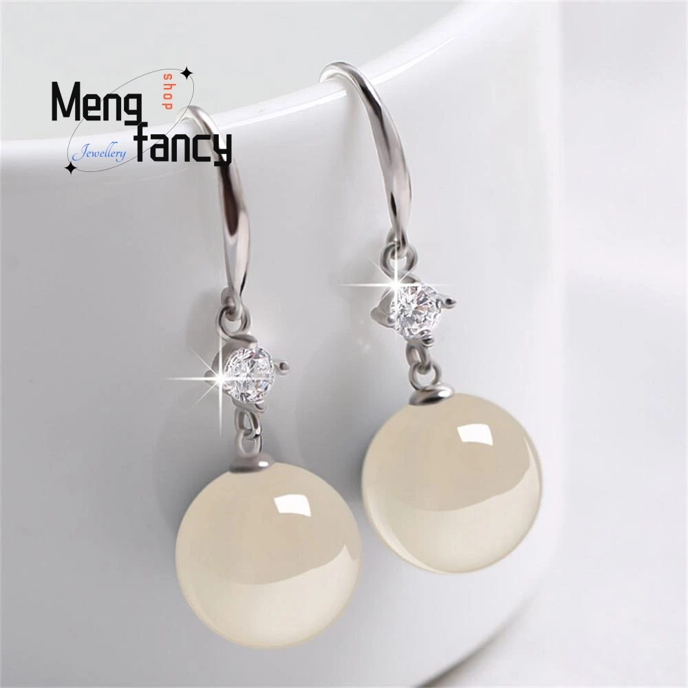 

Natural S925 Silver Agate Chalcedony Earring Designer Vintage Fashion Elegant Holiday Gift Diamond Best Selling Jewelry Souvenir