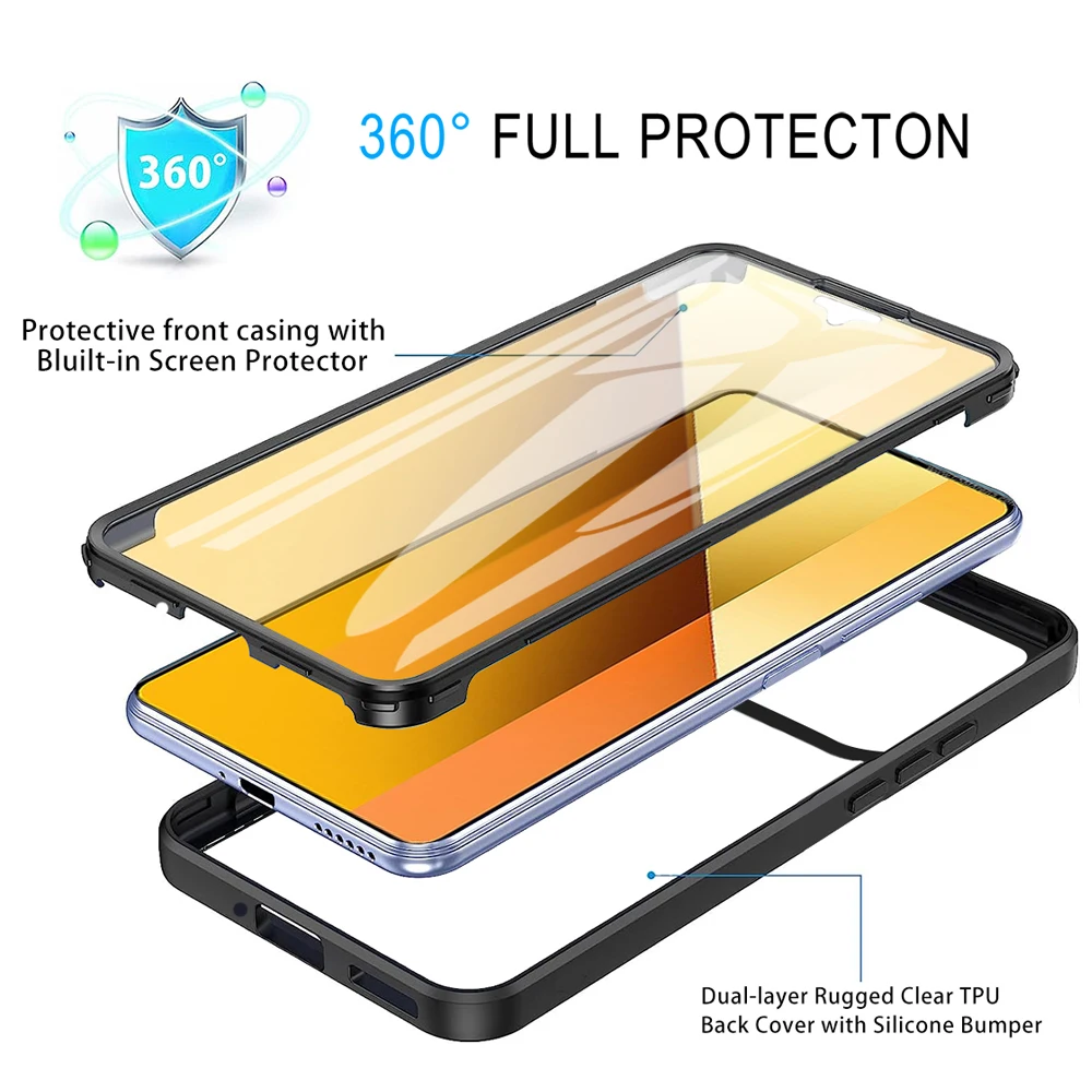 Ultimate 360° Full-Cover Armor Shockproof Case with Soft Bumper and Clear PET Screen Protector