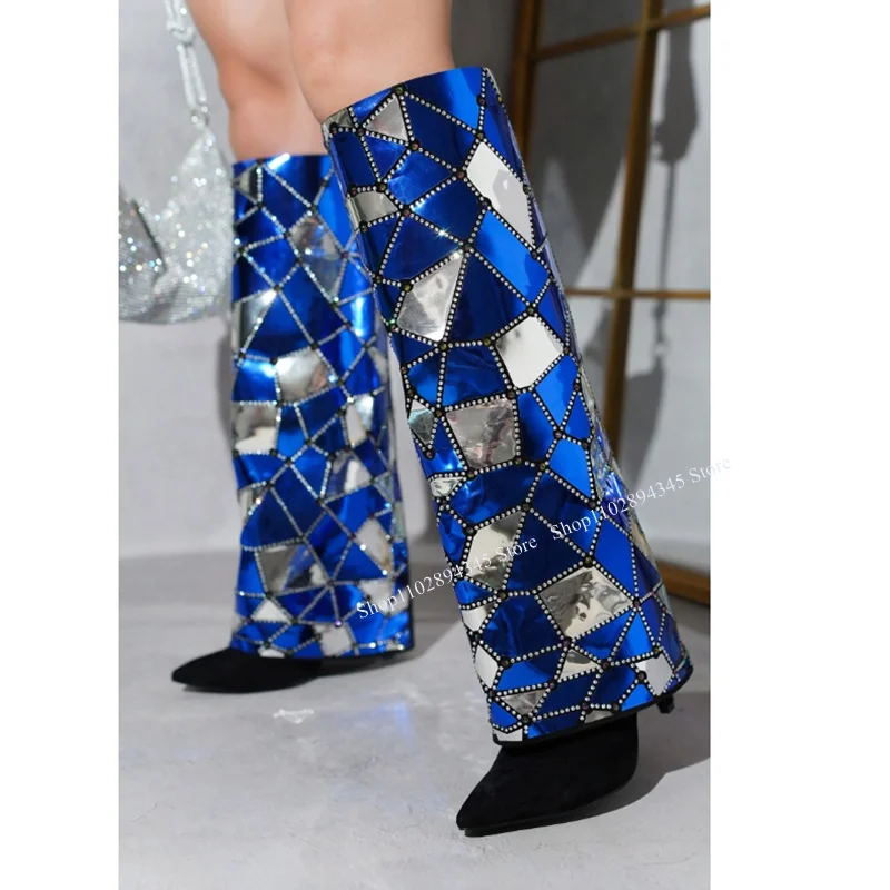 

Mixed Color Patchwork Boots Thin High Heel Knee High Fashion Sexy 2023 Summer Casual Big Size Woman Shoes Zapatillas Mujer