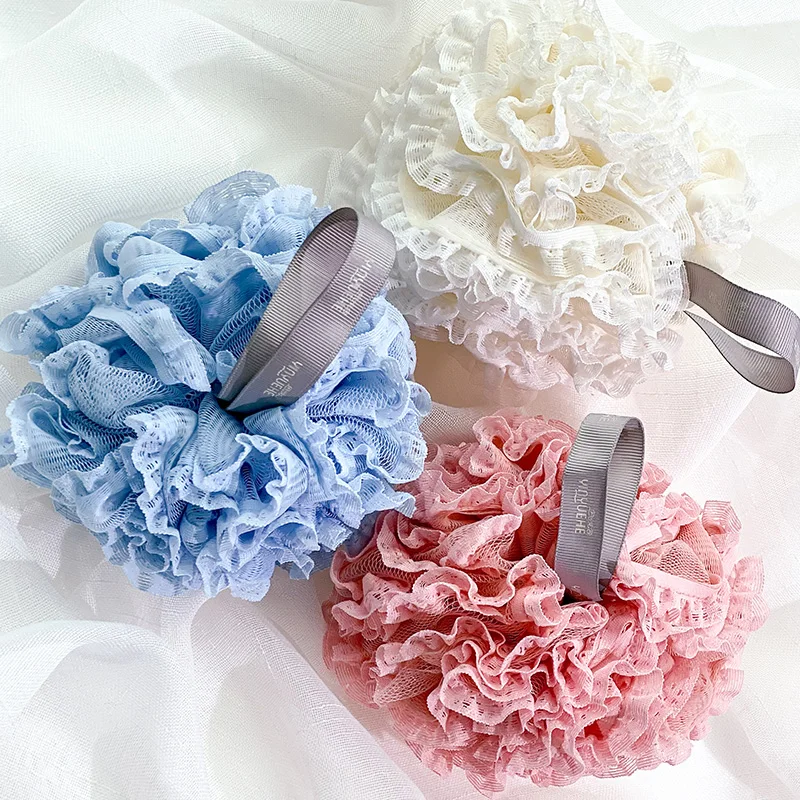 Body Scrub Glove Cute Lace Soft Sponge Bath Ball Shower Rub