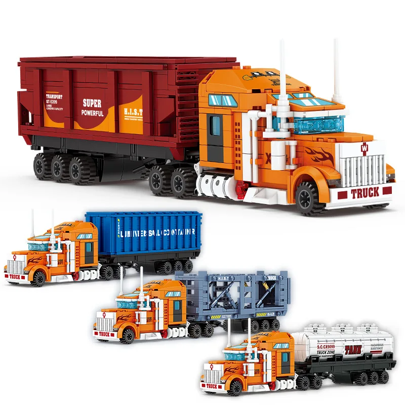 2024 City Engineering Truck Series Car Carrier Truck Dumper Oil Tank Truck 1In 4 Building Blocks Truck Model Toys Kid Gift
