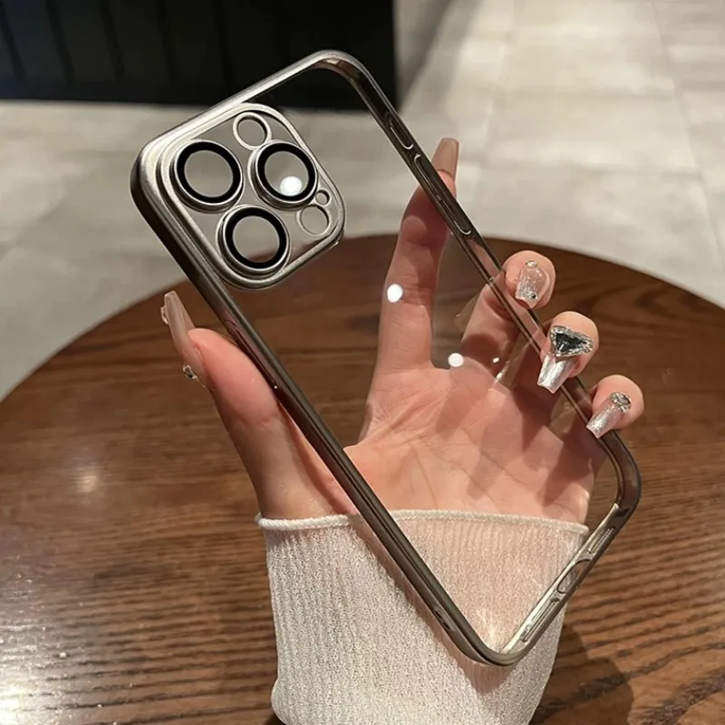 Hoce Titanium Original Per Iphone 15 14 13 Pro Max Plus Custodia Per Telefono Placcatura Opaca Custodie Morbide Trasparenti Con Copertura In Pellicola