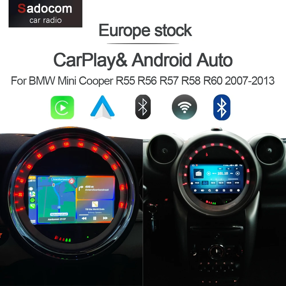 Radio para Auto con Carplay Inalámbrico, DSP, Android 14.0, Reproductor Multimedia y Navegación para BMW Mini Cooper R55 R56 R57 R58 R60 2007-2013 1