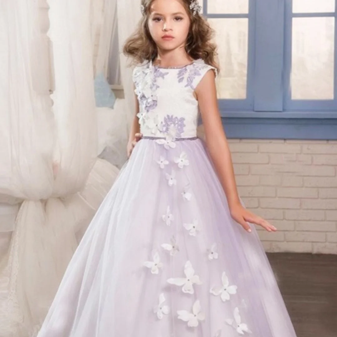 

Пушистое платье для девочки с цветами на свадьбу без рукавов с бантом милое детское платье для первого причастия дня рождения Бальные платья