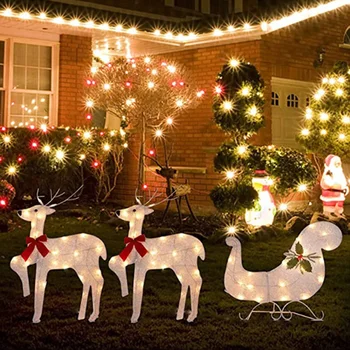 Christmas LED Illuminated Snowman Decoration Light Up Elk Decoration Lighted Snowman Yard Sign for Courtyard Decoration 2