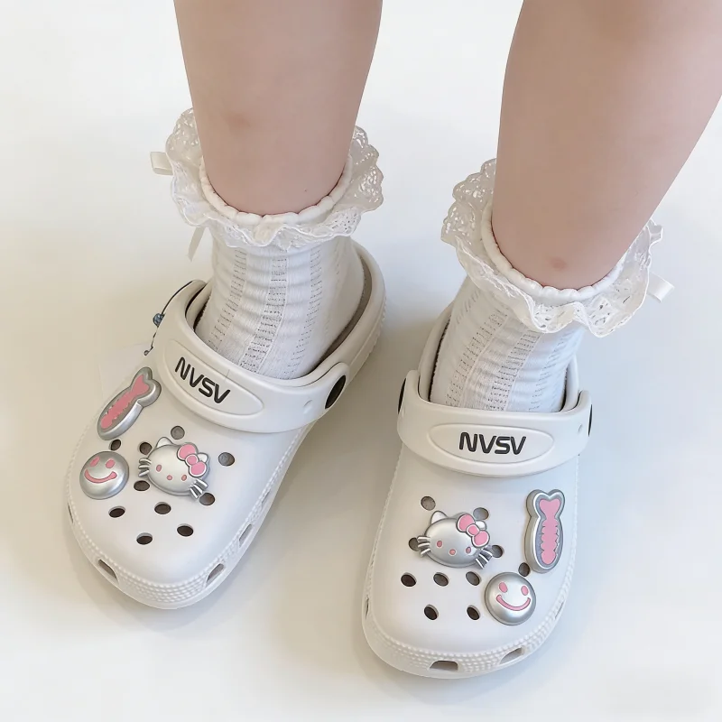 새로운 핑크 실버 키튼 귀엽고 달콤한 신발 장식 액세서리 DIY 레진 3D 탈부착 가능한 신발 꽃