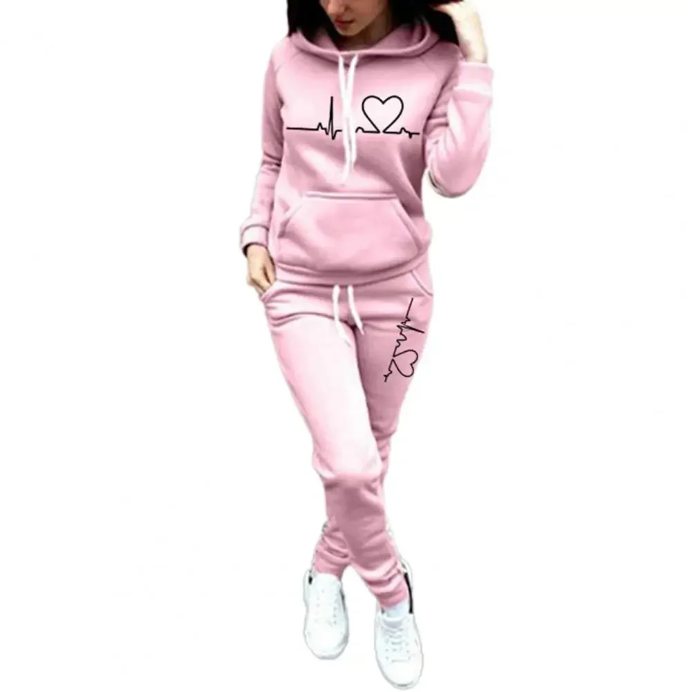 

Fashion Women's Pullover Hoodies Elastic Waist Pants 2 Pieces Suit Outfits Autumn Ladies Tracksuit Slim Hoodied Sportswear