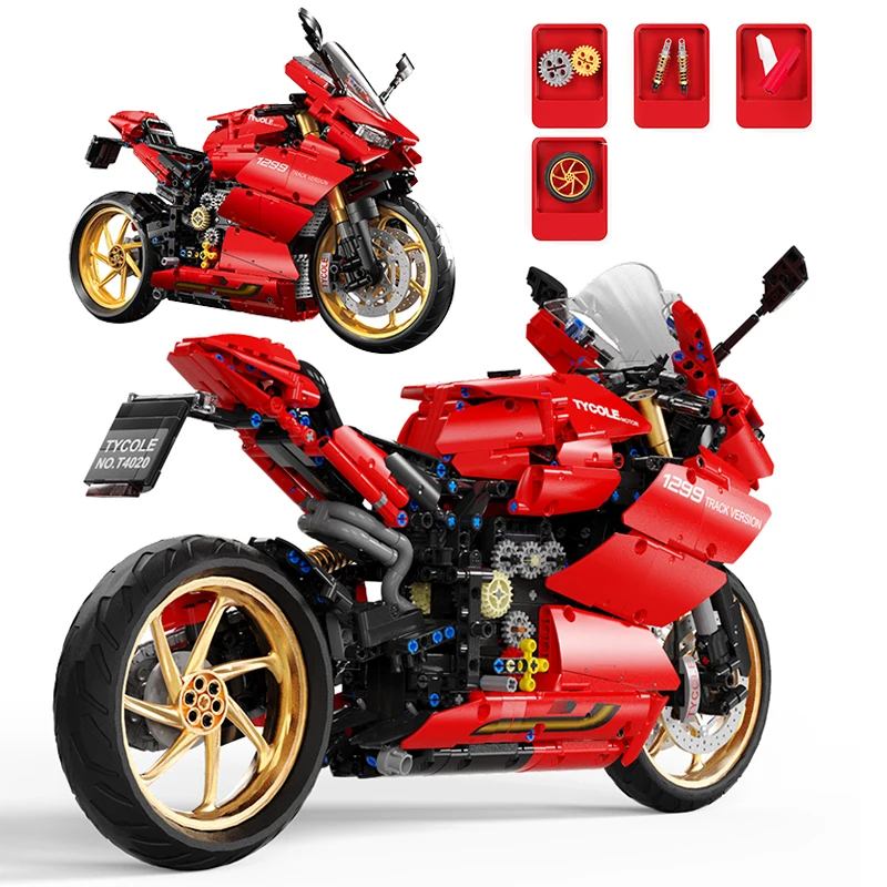 Technical Famous Red Motorcycle 1:5 Moto Model Building Block Moc City Speed Motorcycle Sets Assembly Toys For Boys Friends Gifts