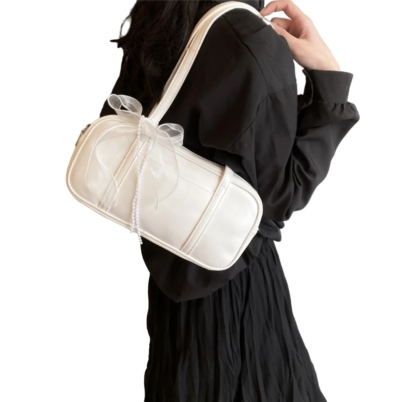 Fashionable PU Leather Shoulder Bag Bowknot Armpit Bags Practical and Lightweight Handbag Underarm Purse for Women