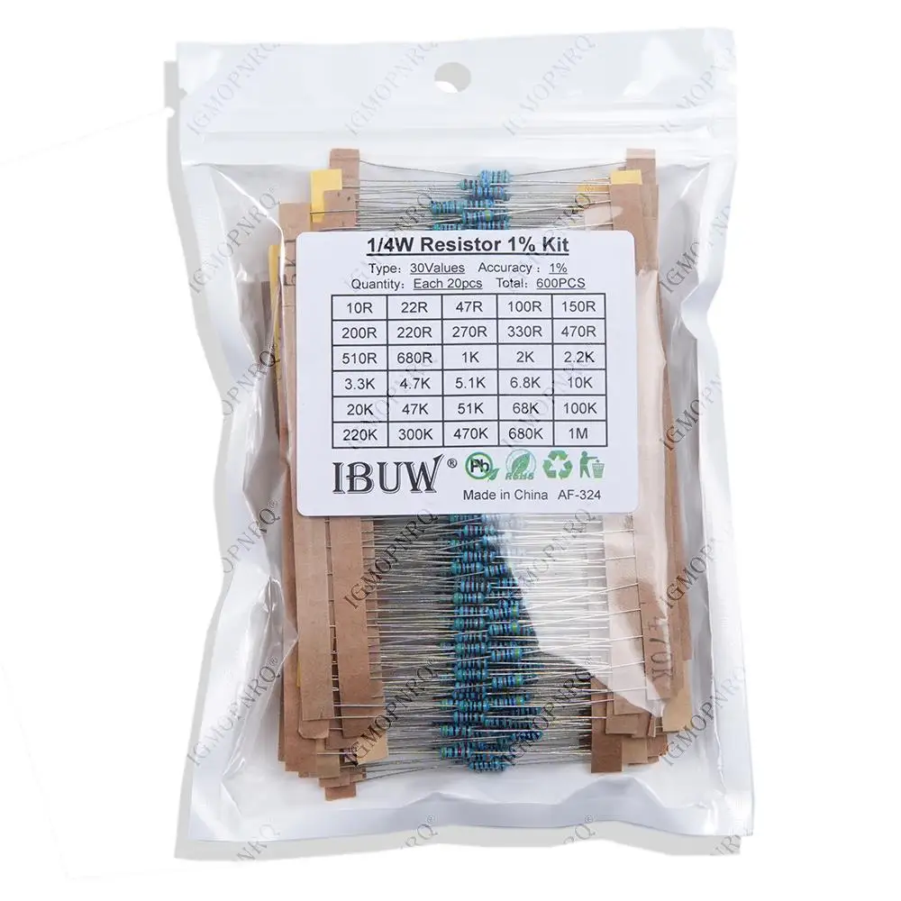 1/4W 1/2W 1W 2W 3W Resistance 1% Metal Film Resistor Assortment Kit Set 30Values Each 5/10PCS 1~750 1K~820K Ohm metal film resistor metal film resistors 150PCS 300PCS