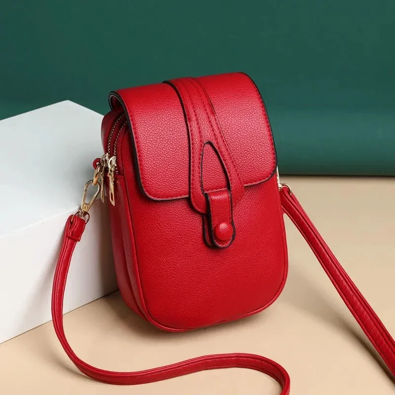 Simple Shoulder Bag for Women PU Leather Crossbody Bag Multi-layer Messenger Handbag and Purse Flap Phone Bolsa Sac