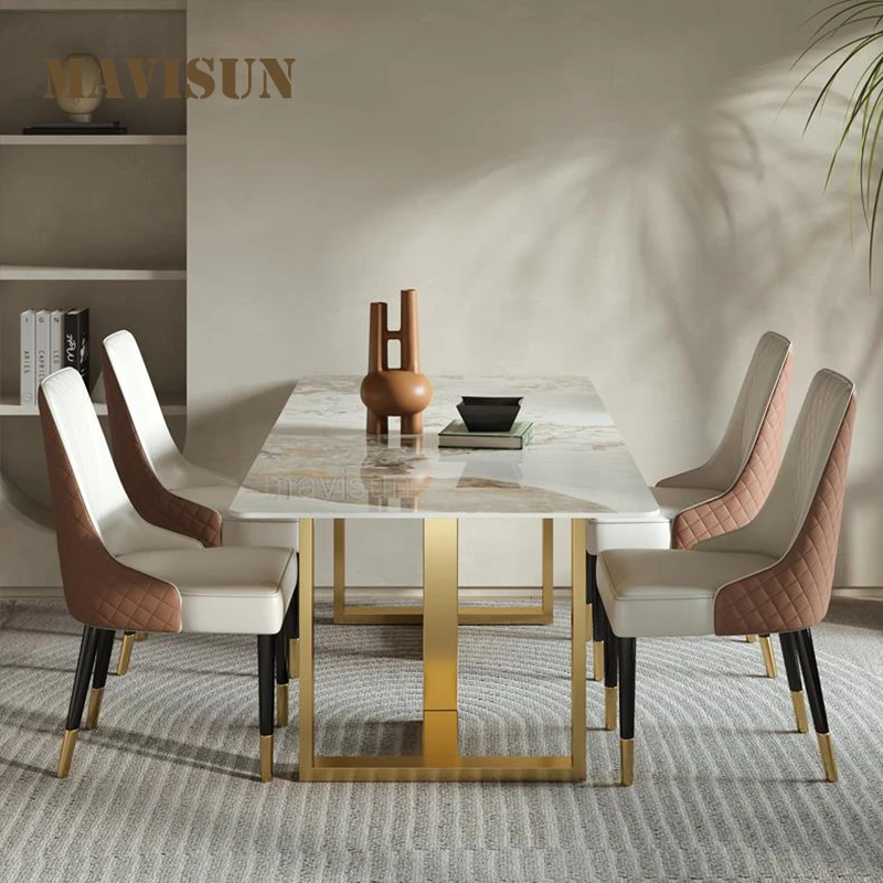 Ensemble de Table à manger rectangulaire avec 4 à 6 chaises, panneau de  roche doré de 1.8m, mobilier de petit appartement pour cuisine haut de  gamme, Restaurant | AliExpress