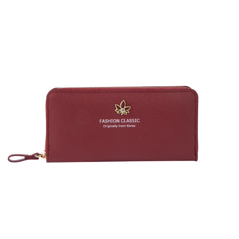Women's Long Wallet 2021 new leaf zipper bag large capacity hand-held foreskin clip multifunctional mobile phone bag women