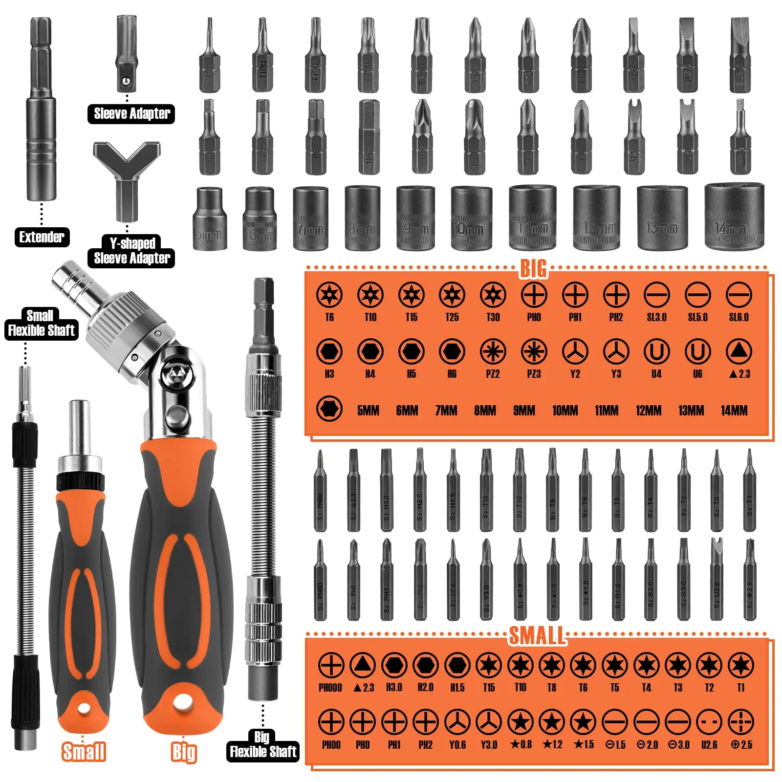 Ratchet Screwdriver Set 68 in 1 Hexagonal Cross Torx Magnetic Screwdriver Head Tough Ratchet Handle Extension Rod Storage Box