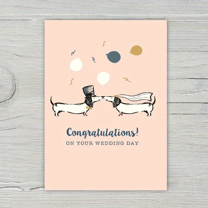 1pc, happy wedding card, romantic congratulation card, cute dachshund wedding sweet couple for husband wife