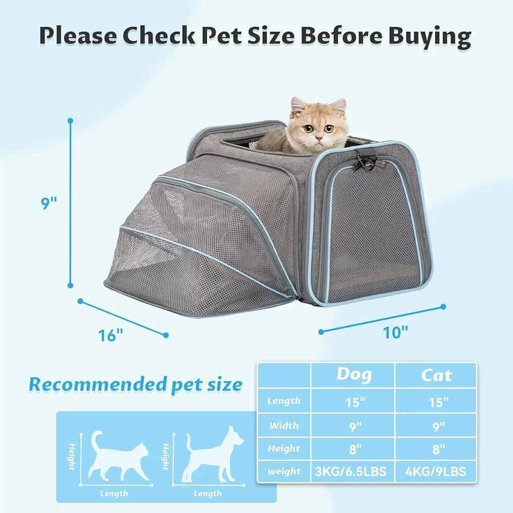 Soft Cat Carrier Airline Approved Expandable Pet Carrier Foldable Lightweight Travel Cats Dogs Rabbits with Removable