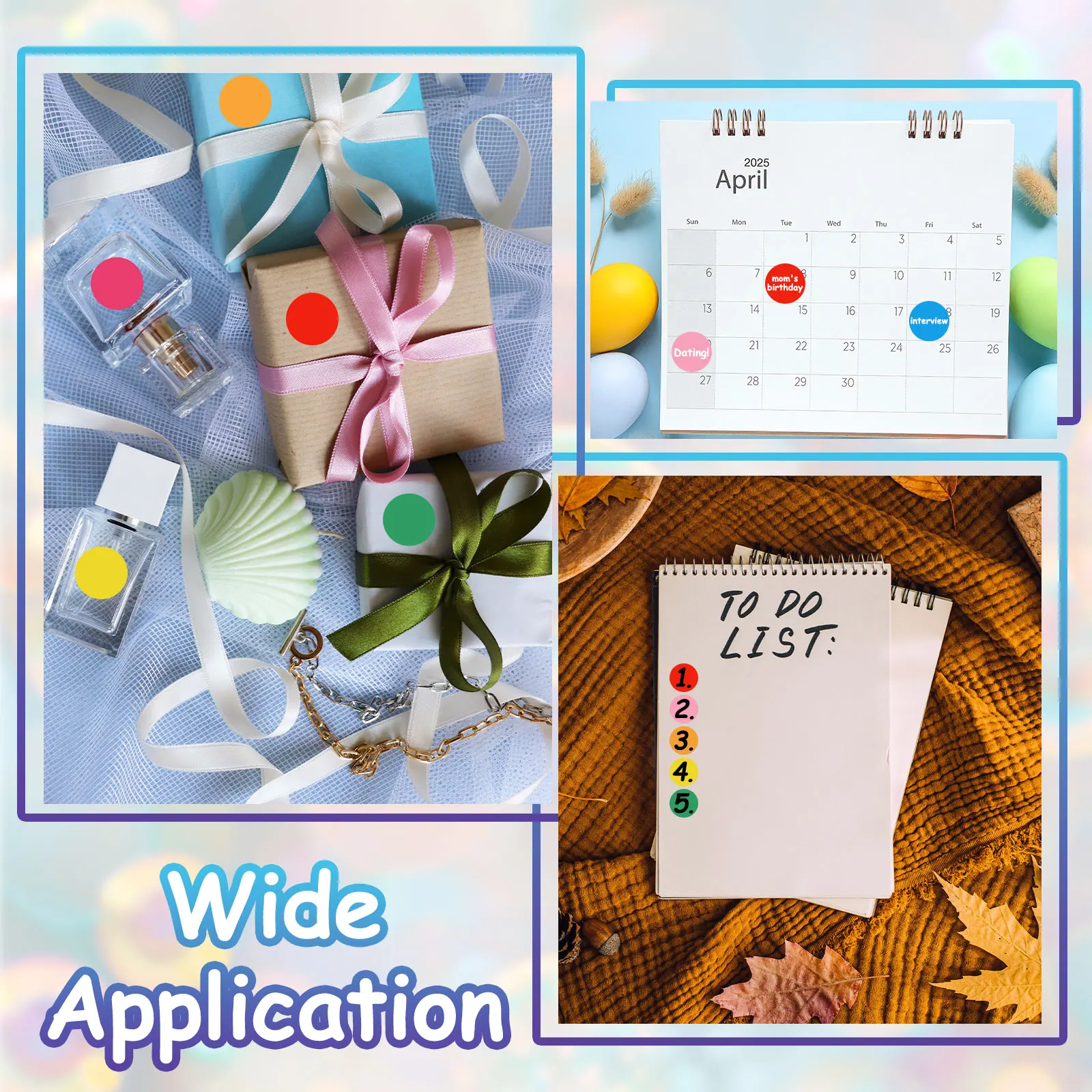 360개 2인치 원형 컬러 도트 스티커 라벨 원형 가격 스티커 접착식 원형 태그 코딩 라벨 정리용