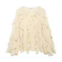 DUOPERI Women Fashion Solid Ruffled Blouse Vintage V-Neck Long Sleeves Female Chic Lady Shirts - Image 5