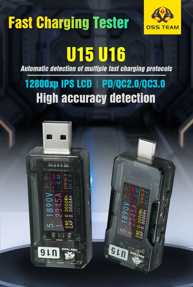 OSS U15/U16 Fast Charging Tester Type-C/USB-A PD/QC2.0/QC3.0 High accuracy Volta