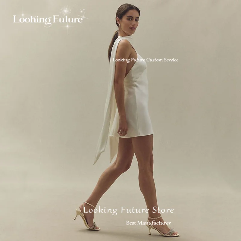 Simple Ivory Mini Wedding Dress Pleat Sexy Halter Sleeveless Bride Dresses Illusion Open Back Short Sheath Prom Gowns Customized 13 Sf4b4b578ce3b4a6da3ca430fd79cfdf0g