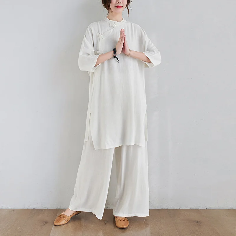 Chinese Style Suit Tea Artist Clothing Female Suit Cotton Linen Buddha Clothing Summer Traditional Chinese for Women
