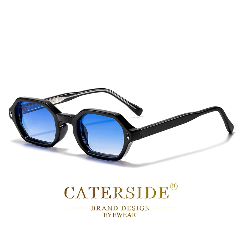 CATERSIDE Modische Polygon-Sonnenbrille für Herren, kleiner Rahmen, Farbverlaufsgläser, Sonnenbrille für Sommer, Strandparty, ideale Wahl für Geschenke