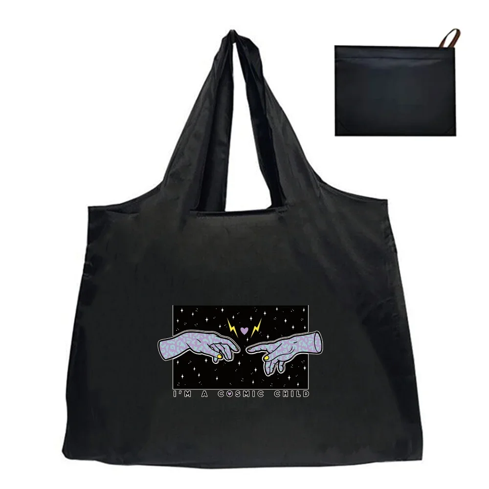 Tote Bags Shoulder Bag Foldable Shopping Bag Reusable Handbags Tote Pouch Hand Pattern Series Convenient Large-capacity
