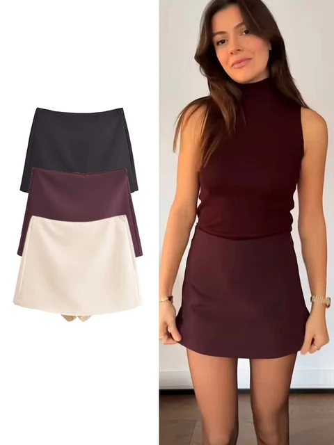 TFMLN nouveau printemps femmes solide jupe mode casual côté fermeture éclair Mini Shorts jupes Vintage taille haute Streetwear Shorts jupes 1