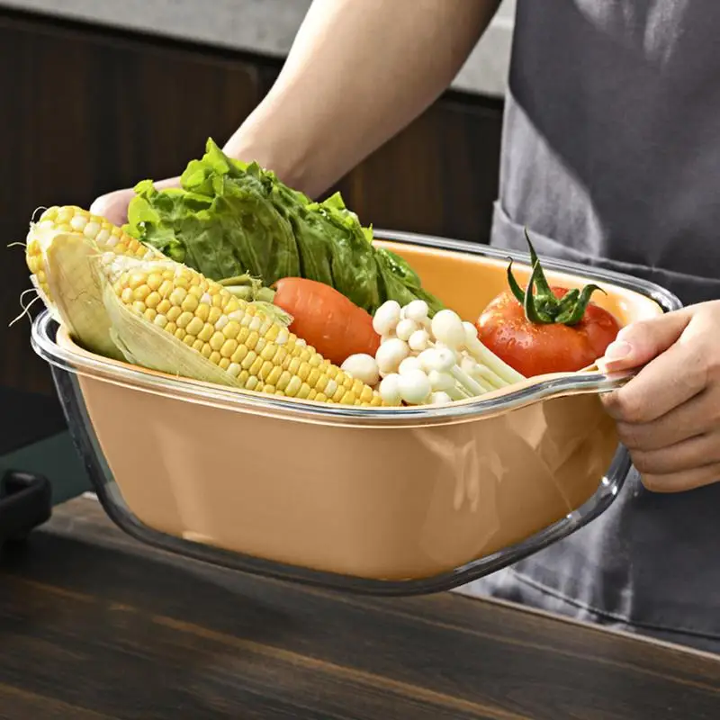 Bowl And Strainer Set 8X Veggie Wash Salad Spinner Fruit Cleaner Food Strainers And Colanders Pasta Rice Strainer 2-Tier Kitchen