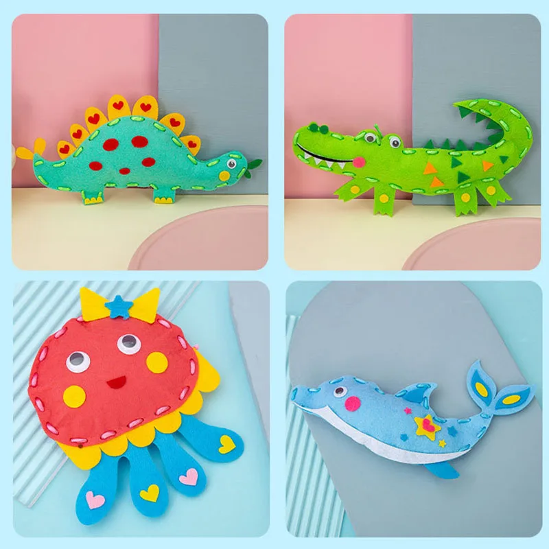 Cartoon Animal Sewing Craft Kit DIY Kids Keychain Craft Sew Set Educational Beginners Sewing Stuffed Felt Kit