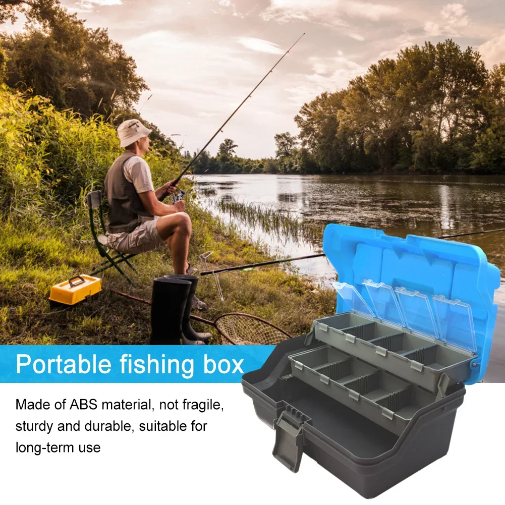 3-Layer Folding Fishing Gear Box Portable Storage Tool Box Multipurpose Fishing Toolbox with Handle for Tackle Storage