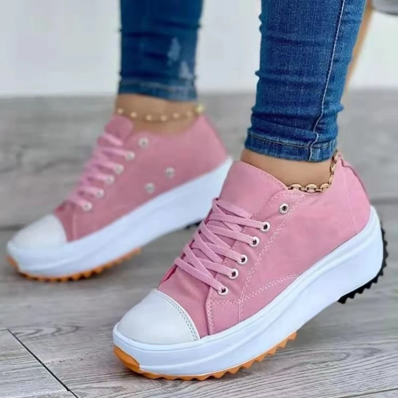 Summer New Women Fashion Casual Shoes Plus Size 42 Woman Platform Canvas Breathable Sport Shoes Female Lace Up Tennis Sneakers 5