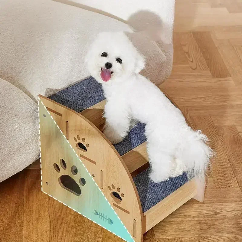 Pet Ramp Stairs Pet Stairs Bed Dog Steps Ramp High Bed Climbing Non-Slip Wooden