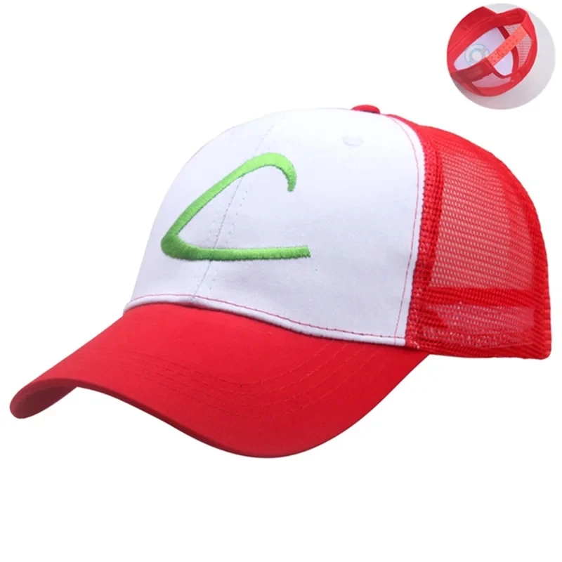 Outdoor Splicing Sun Hat Ash Ketchum Cosplay Embroidery Baseball Cap Pocket Adjustable Snapback Breathable Riding Hats