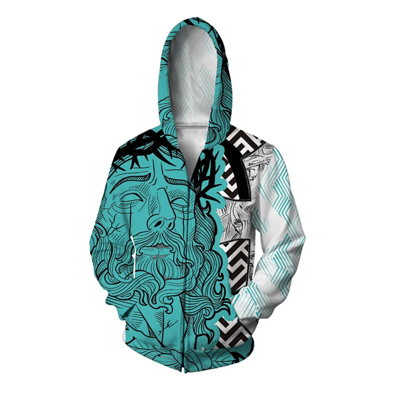 thumbnail image 1 of Sudadera con capucha y cremallera con estampado 3D de flores y ojos para hombre, sudaderas con gráficos de Jesús, sudaderas informales holgadas de manga larga para otoño, sudaderas con capucha para la, 1 of 5