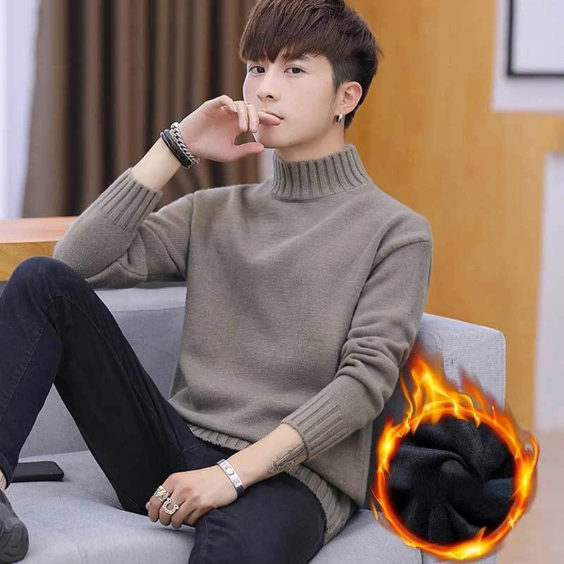 

Autumn Winter Stretch Mock Neck Sweater Men's Waffle Slim Fit Long Sleeve Knitted Pullovers Casual Streetwear B96