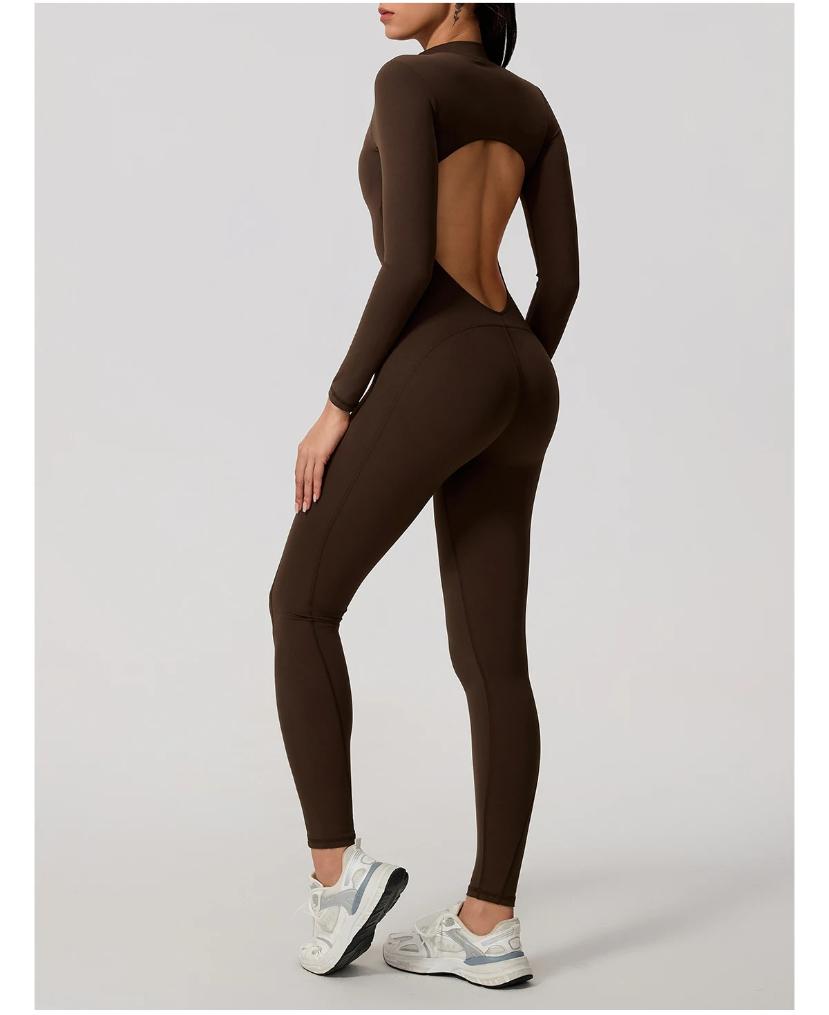 Ctenkevet Damen-Overall mit langen Ärmeln und halbem Reißverschluss, V-Rücken-Design, Po-Lifting, Fitnessstudio, Activewear, Sport-Outfit für Damen – Detail 22