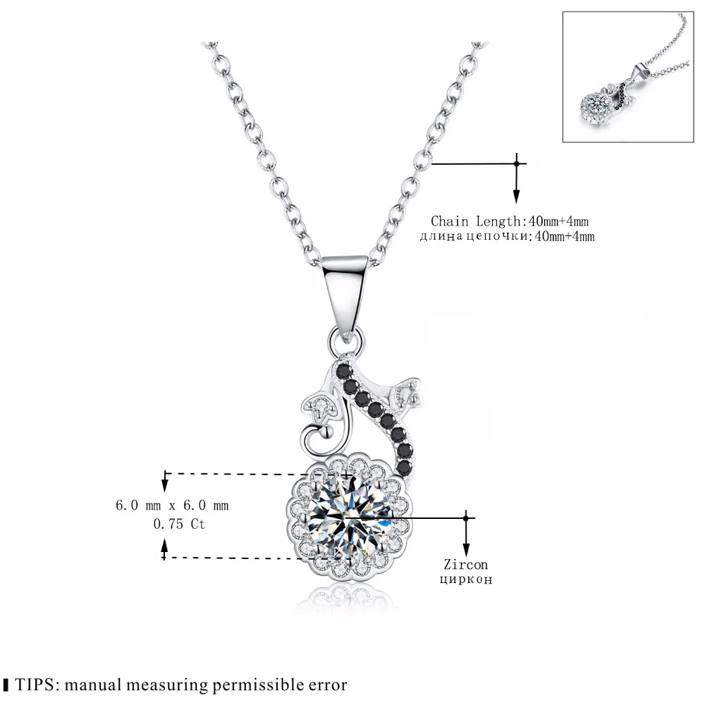 [BLACK AWN] Cute Silver Color Jewelry Flower Necklaces Pendants for Women Black&White Stone Necklace P143