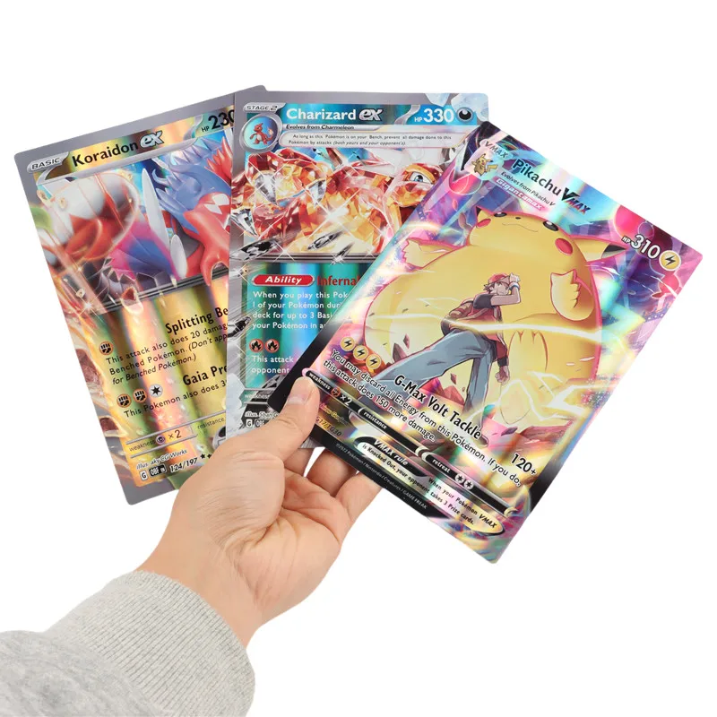 30 Stück übergroße Pokemon-Karten, Jumbo-Buchstabenkarten, MEGA Vmax Vstar GX Arceus Pikachu Charizard, superglänzende, seltene Karte, Geburtstagsgeschenk – Detail 9