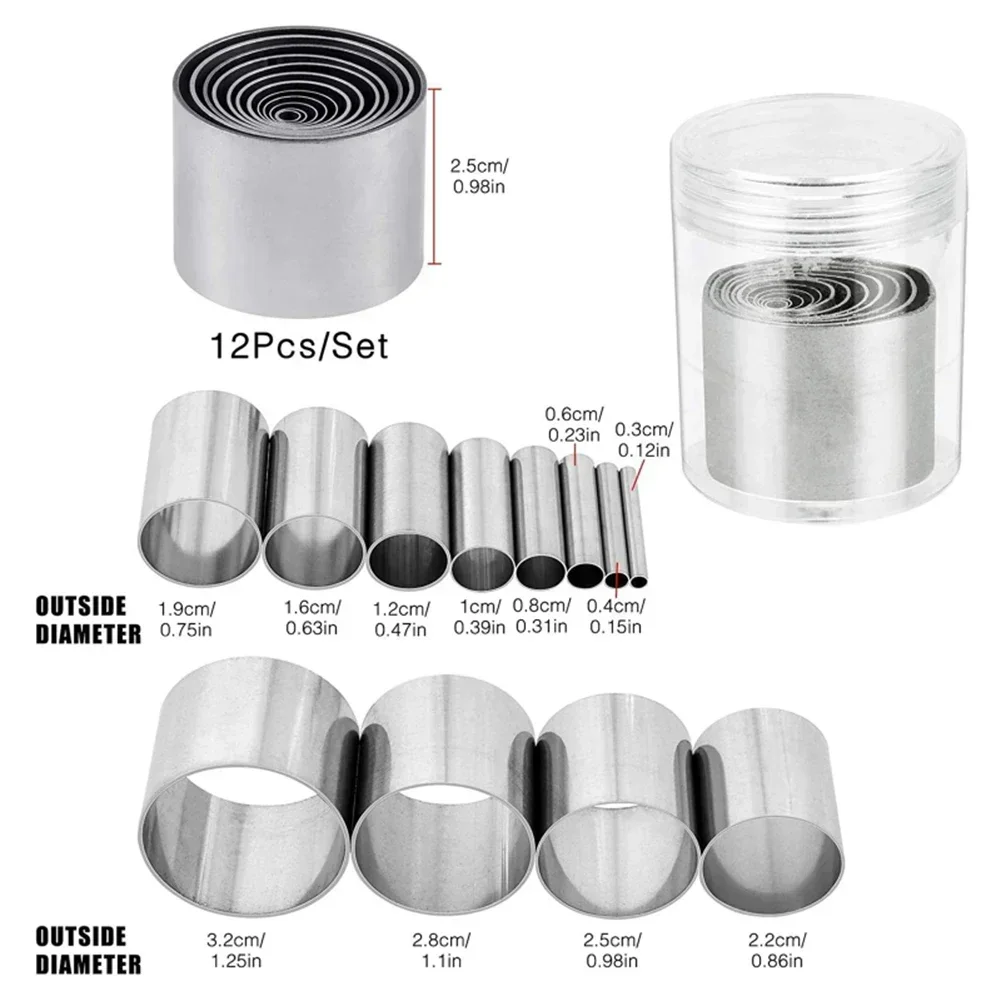 12Pcs 12 Sizes Hole Hollow Punch Cutter Set Storage Case Silver Stainless Steel Cutter Molds Circle Clay Cutters DIY Access