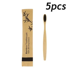 Eco - Friendly Bamboo Toothbrush - Reusable and Portable Wooden Soft Bristles (5Pcs Black)