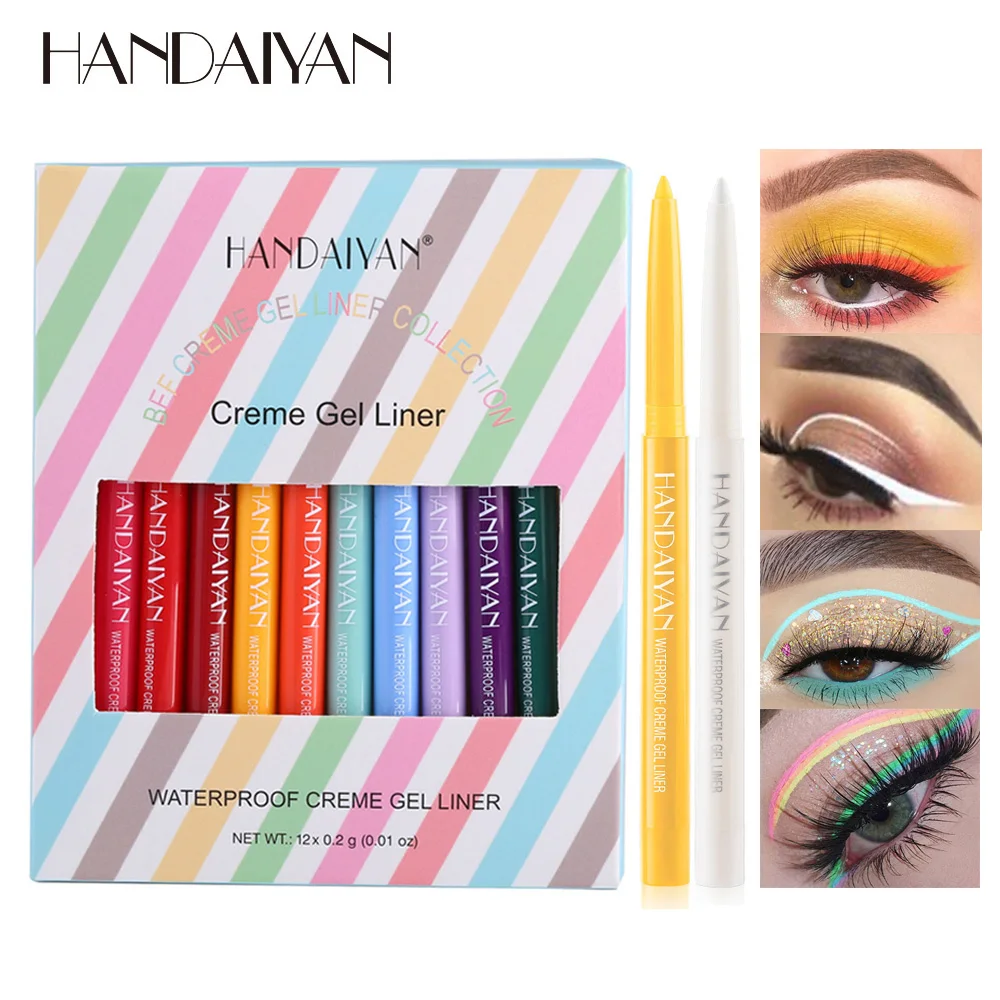 

HANDAIYAN Color Eyeliner Gel Pencil 12 Colors/box Matte Colored Eye Liner Pen Makeup White Orange Colorful Cosmetics Waterproof