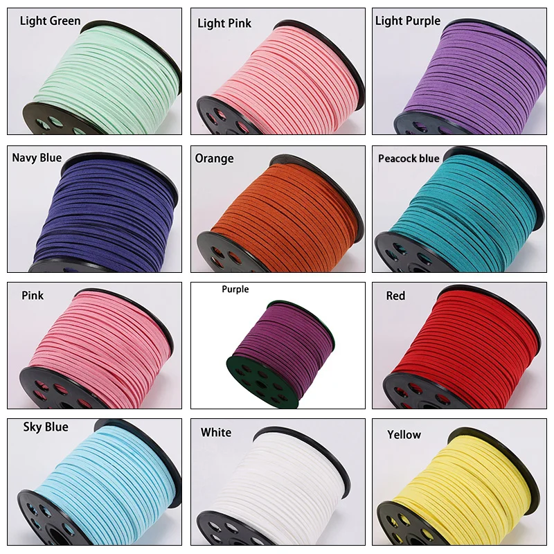 Colorful Flat Suede Leather Braided Velvet Cord Thread Soft Sturdy String Rope DIY Necklace Bracelet Shoe Laces Jewelry Making