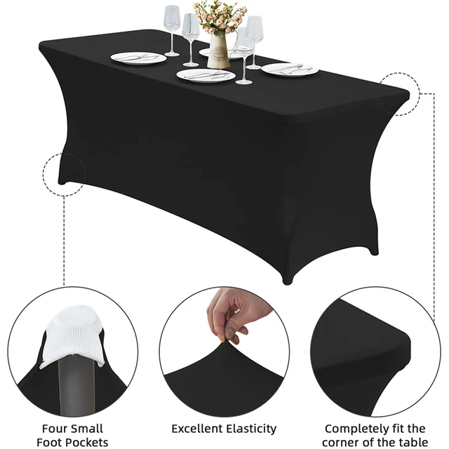 Couverture de Table en Spandex extensible de 4 6 8 pieds, pour Tables rectangulaires, nappes lavables et résistantes aux rides, protection de Table Durable JT442 3