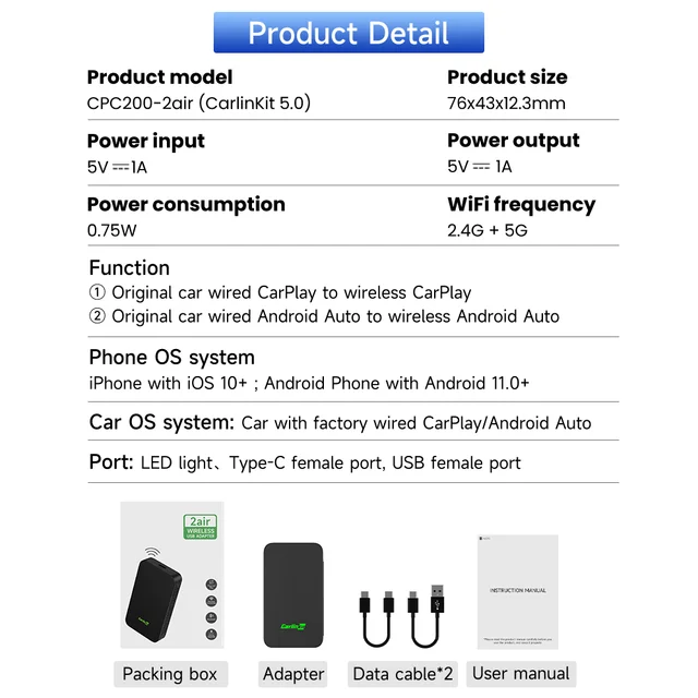 CarlinKit 5.0 CarPlay Android Auto Wireless Adapter