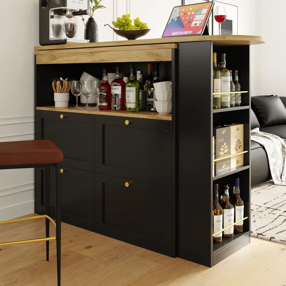 360 ° Drehbarer Stehtisch (Hauptrap 105 x 39 x 102 cm) mit 4 Schubladen und offenen Regalen, geeignet für Esszimmer/Arbeitszimmer/Wohnzimmer – Detail 25