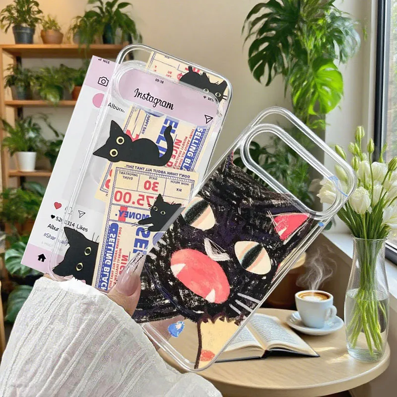Animated Angry Cat Cartoon Doodle Soft TPU Phone Case Cover