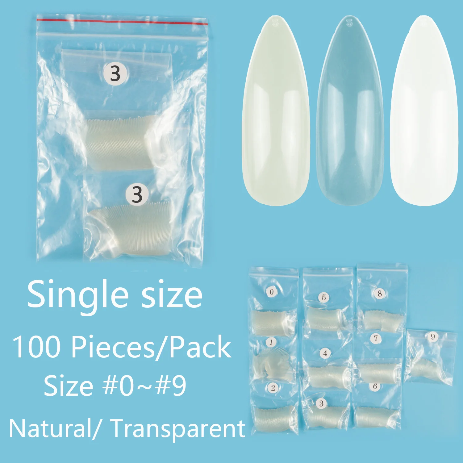 Single Size Long Almond 100 Pezzi Punte Per Unghie Finte Single Size Full Stilleto Tips Unghie Finte Copertura Completa Punte Per Unghie Unghie Artifi